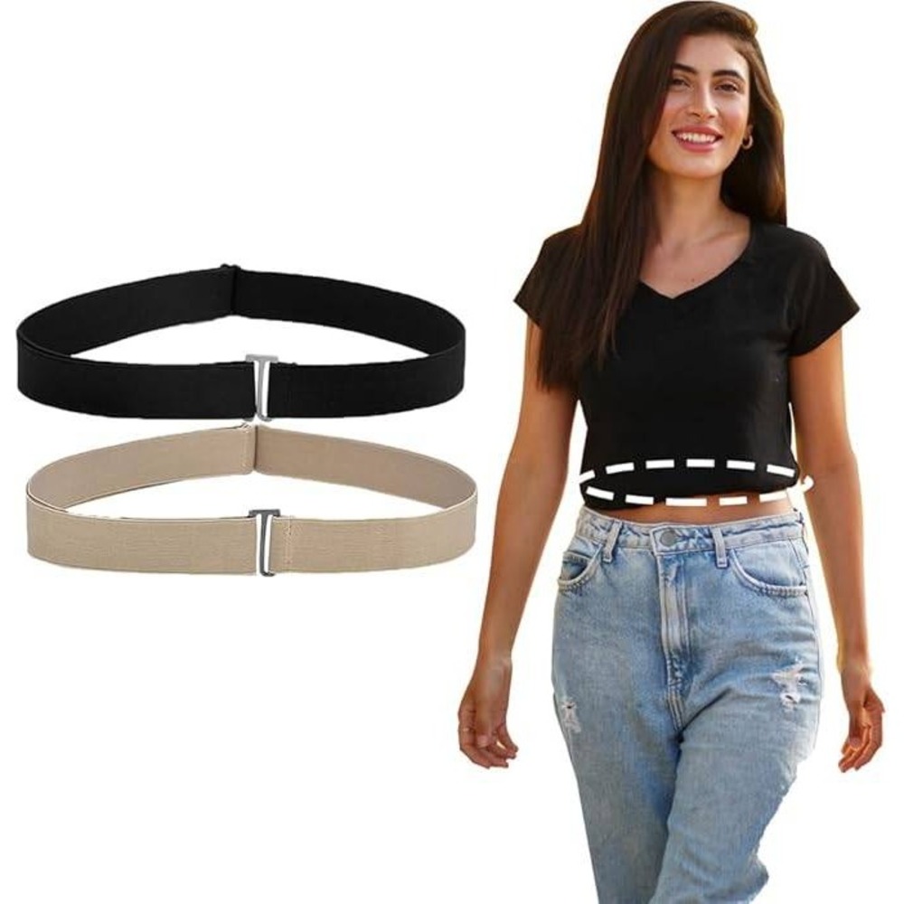 Dielianyi 2 Pack Adjustable Crop Tuck Band for Shirts Sweaters, Shirt Tuck Band